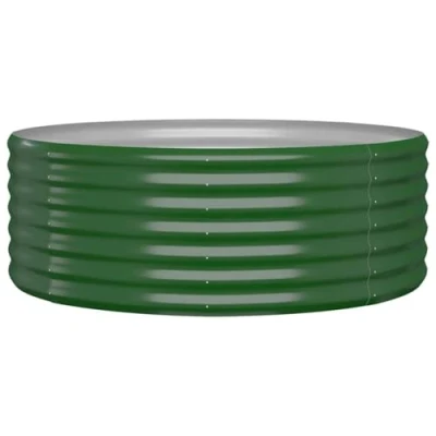 Image of vidaXL Garden Raised Bed Round Planter Box Green Powder Coated Steel 100x100x36 cm for Outdoors, Patio, Deck, Balcony Plant Growing
