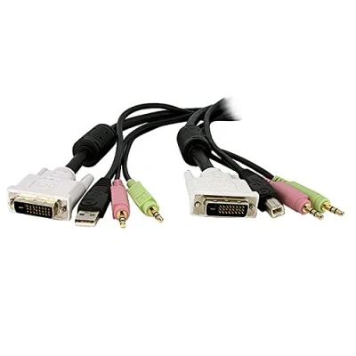 Image of StarTech.com 1 5ft / 4m 4 in USB Dual Link DVI D KVM Switch Cable w/ Audio &amp; Microphone (DVID4N1USB15)