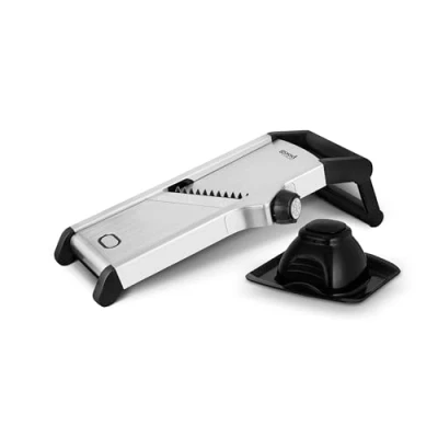 Image of Good Food in Partnership with Tower GF847073 Chef’s Mandolin Slicer Durable Precision Stainless Steel Blades, Adjustable Settings and Silicone Non Slip Base, Black