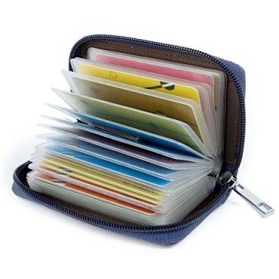 Image of GERIINEER Credit Card Holder Wallets for Women Men Leather 26 Slots (Blue)