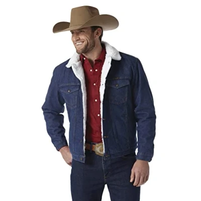 Image of Wrangler Men&#039;s Western Style Lined Denim Jacket, Denim/Sherpa, XL