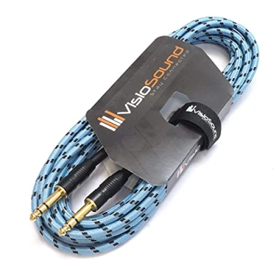 Image of VisioSound 6.35mm 1/4&quot; Stereo TRS Jack to Lead/Balanced Signal Audio Patch Cable (6m, Blue/Black)