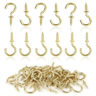 Image of TuseRxln Metal Ceiling Cup Screw Hooks, 60 Pieces Gold in Eye Hook Holder for Hanging Plants Mug Arts Decorations