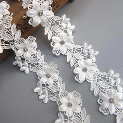 Image of 10pcs Flower Lace Edge Trim Ribbon 6.5cmx 5cm Width Vintage Style White Edging Trimming Fabric Embroidered Applique Sewing Craft Wedding Bridal Evening Dress DIY Party Clothes (Diamond Leaves)