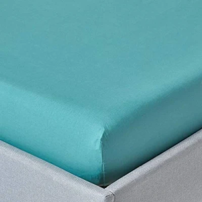 Image of HOMESCAPES Teal Deep Fitted Sheet (12) Super King 200 TC 400 Thread Count Equivalent Pure Egyptian Cotton Bed with Fully Elasticated Skirt