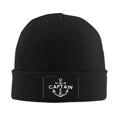 Image of 385 Beanie Hat Captain with A Boat Anchor Adult Sleep Cap Stretchable Men&#039;s Knit Slouchy Warm Winter Hats, for Headwear, Hiking, 56 62cm