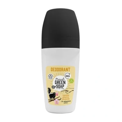 Image of Marcel&#039;s Green Soap Anti Perspirant Deoderant Roll on Vanilla &amp; Cherry Blossom Free from Aluminium (ACH) Non staining 100% recycled plastic 95% natural ingredients