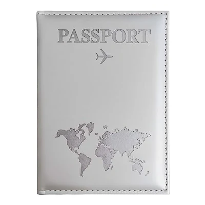 Image of SamHeng Map Passport Holder, Portable Universal Cover for Women Men, PU Leather Airplane Travel Wallet Case Organiser Credit Cards Boarding Passes (Grey)