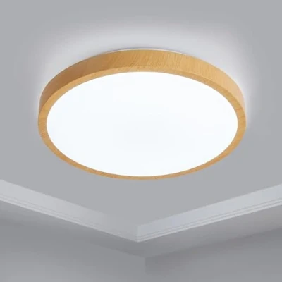 Image of EXTRASTAR 18W LED Ceiling Light, 1950LM 123W Equivalent, Cool White 6500K Daylight Flush Mount Lamp, 30cm Round Wood Effect Lighting Fixture, Non Dimmable