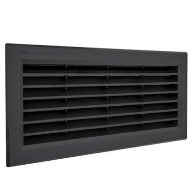 Image of La Ventilazione P31R13N Rectangular Ventilation Grille in Black Plastic for Installation with Insect net. Dimensions: 315 x 136 mm, 315x136 mm