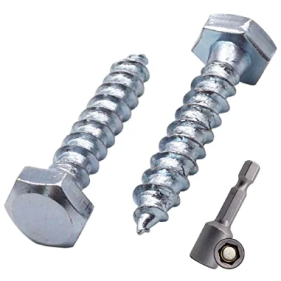 Image of (Pack of 100 pcs) DIN 571 Zinc Plated Steel Hexagon Wood Screws M6 x 30 mm, Coach Screws, Hex Screw, Lag Bolts, Head (100, mm)