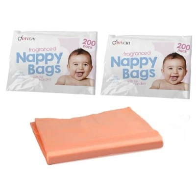 Image of DIVCHI Baby Disposable Diaper Sacks Bags Dispenser Antibacterial Power Scented Nappy Disposal Easy Tie for Travel 2 x 200 Pack (400 in Total)