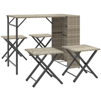 Image of vidaXL 5 Piece Garden Dining Set Foldable Light Grey Poly Rattan