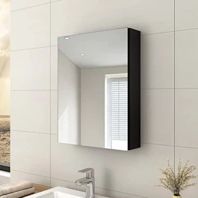 Image of EMKE Bathroom Vanity Mirror Cabinet with Storage Single Door Wall Mounted Cupboard Aluminum Frameless Medicine Cabinet, Makeup Cabinets