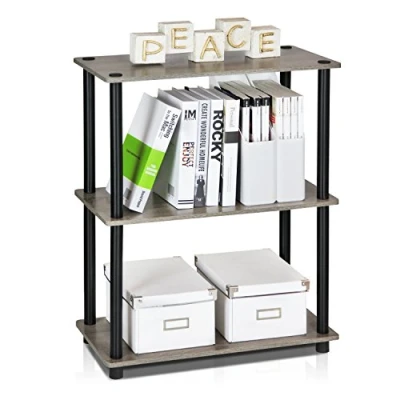Image of Furinno Turn N Tube 3 Tier Compact Multipurpose Shelf Display Rack, Standing Shelf, French Oak/ Black