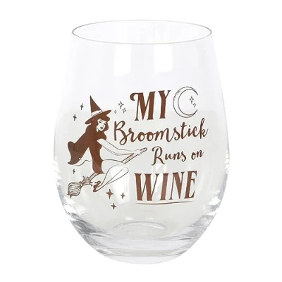 Image of Something Different My Broomstick Runs On Wine Stemless Glass