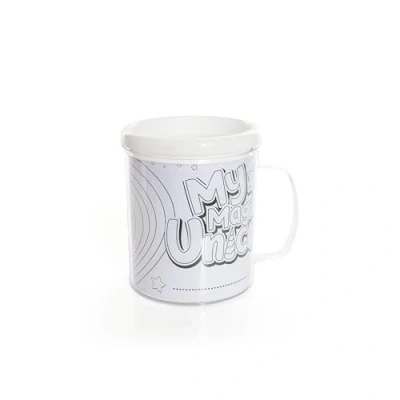 Image of Unicorn Colour Your Own Cup Plastic Mug with 2 Themed Colouring Sheets Kids Fun Activity Arts and Crafts Party