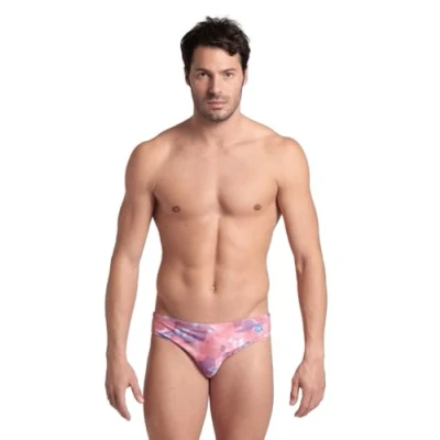 Image of Arena Mens Swim Allover Brief, Calypso Coral Multi, 34 EU