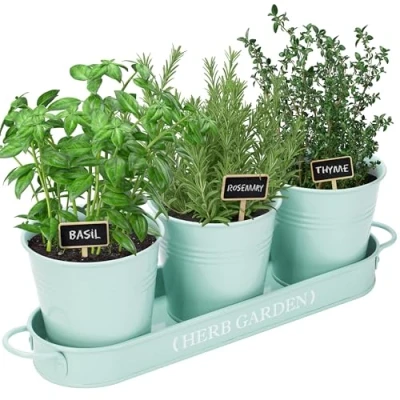 Image of PERFNIQUE Indoor Herb Garden, Garden Planter for Indoor/Outdoor, Farmhouse Plant Pots, Windowsill Kit with Tray, Window Pots Plants (Mint)