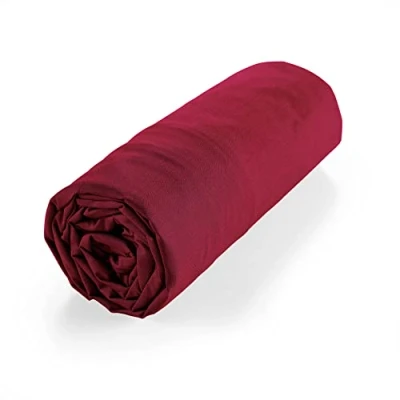 Image of Douceur d&#039;Intérieur Fitted Sheet 180 x 200 cm 100% Organic Cotton Biolina Burgundy