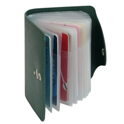 Image of IHIGOGOFA Credit Card Holders Soft Genuine Leather Compact Wallet ID Bank Case Purse 40 Thickening Durable Plastic Insert Sleeves