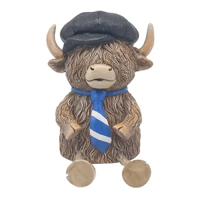 Image of Lesser &amp; Pavey Cute Highland Cow Money Box Tartan Hat, Bow, Pink Flower Headband or Flat Cap Designs (Flat Cap)