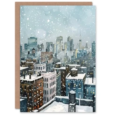 Image of Artery8 Greeting Card New York City Rooftops Winter Snow Cityscape Blank For Him Or Her Art Birthday