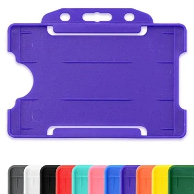 Image of CKB LTD 10x Purple Single Sided Rigid Slide in Open Faced ID Card Badge Holders Horizontal/Landscape Identity Plastic Pass Protector Holds a 86mm 54mm cr80 Credit Sized