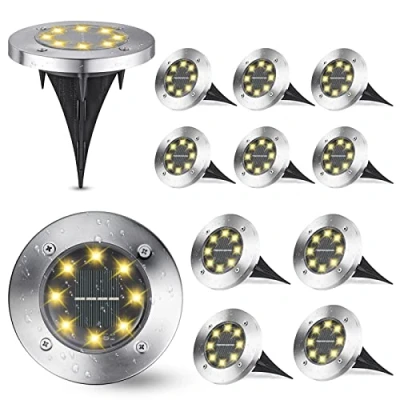 Image of Joomer Outdoor Solar Garden Lights, Powered Ground Warm White Lights Waterproof with 8 LED Disk for Pathway Yard Walkway Patio Lawn Path(12 Pack)