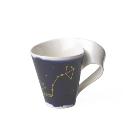 Image of Villeroy &amp; Boch 10 1616 5820 New Wave Stars Mug with Handle, Beautifully Shaped Cup Scorpio Design, Premium Porcelain, Dishwasher Safe, White/Blue, 300 ml,Gold
