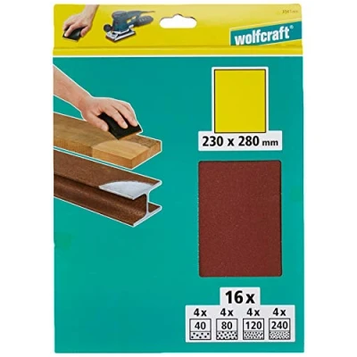 Image of wolfcraft &quot;Super&quot; Sandpaper Sheet Set, 16 pcs., for Wood/Metal I 3141000