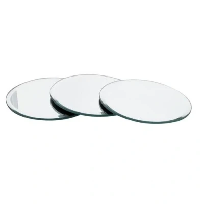 Image of Set of 3 Mirror Candle Coasters Plate 12.5cm Bevelled Edge Contemporary Style