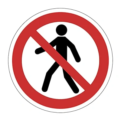 Image of No Pedestrian Access Floor Sign, Hard Wearing Non Slip/Abrasive Lamination, R9 Grade For Slip Resistance, High Strength Adhesive Backing, 400mm Diameter