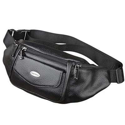 Image of Xieben Leather Waist Bag for Men Women Slim Fanny Shoulder Pack Outdoor Travel Sports Cycling Hiking Riding Camping Hunting Casual Bum Pouch Black