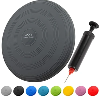 Image of EVEREST FITNESS wobble cushion, air filled, Ø 33 cm, pump included balance core stability disc, ball (dark grey)