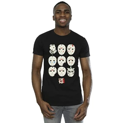 Image of Absolute Cult Friday The 13th Men&#039;s Jason Masks T Shirt Black Large