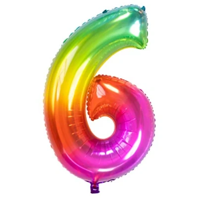 Image of Folat 63246 Zahl Foil Balloon Yummy Gummy Rainbow Number 6 86 cm, Multi Colors, 86cm