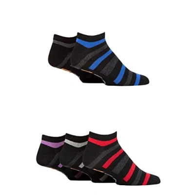 Image of Mens 5 Pair Farah Arch Support Striped Cotton Trainer Socks Black Stripe 6 11