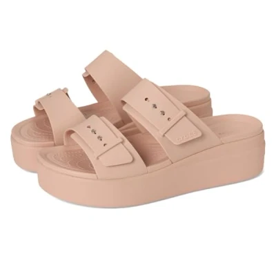 Image of Crocs Women&#039;s Brooklyn Buckle Low Wedge Sandal, Pink Caramel, 6 UK