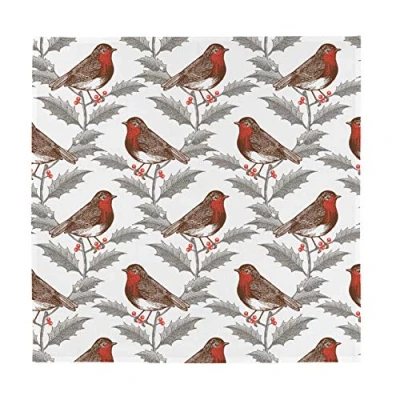 Image of Thornback &amp; Peel Robin and Holly Napkin, Set of 4, Cotton, Multicolour, 45 x 2 cm
