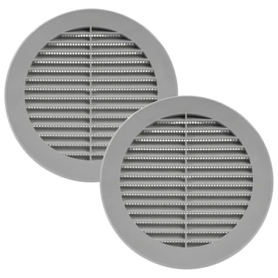 Image of Vent Systems 150 mm / 6&quot; Inch Round Soffit Cover Pack of 2 Gray Louvered Plastic Grill Grille with Screen Mesh HVAC, Ducting, Pipe Air Supply Vents for Bathroom, Kitchen