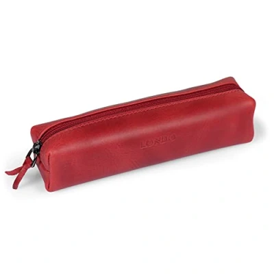 Image of LONDO Genuine Leather Zipper Pen, Pencil &amp; Cosmetic Case Pouch Stationery Bag