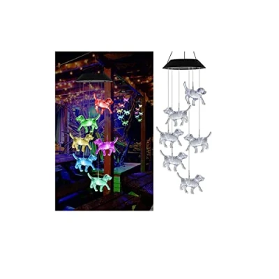 Image of Solar Dog Wind Chimes,Waterproof LED Color Changing Chime Light for Home Party Yard Garden Decor, Night Hanging Decoration