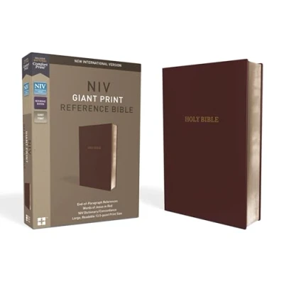 Image of NIV, Reference Bible, Giant Print, Leather look, Burgundy, Red Letter Edition, Comfort Print: New International Version, Bible: Edition