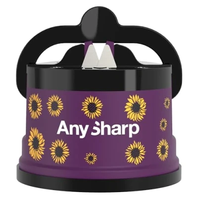 Image of AnySharp Knife Sharpener, Hands Free Safety, PowerGrip Suction, Safely Sharpens All Kitchen Knives, Ideal for Hardened Steel &amp; Serrated, World&#039;s Best, Compact, One Size, Sunflowers Design