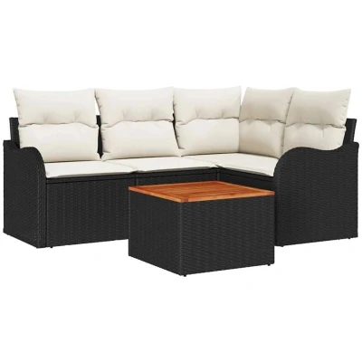 Image of vidaXL 5 Piece Garden Sofa Set with Cushions Black Poly Rattan Acacia