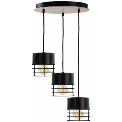 Image of Casa Cluster Pendant Ceiling Light Black, Wood, 32cm, 3x E27
