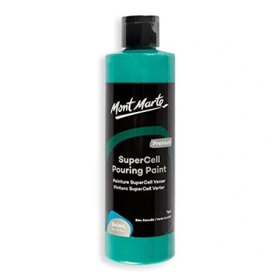 Image of MONT MARTE SuperCell Pouring Paint Premium 8.1 US fl.oz (240ml) Teal Bottle, Creates Instants Cells In Fluid Art, Ideal for Craft, Pour Art
