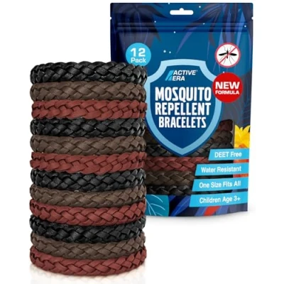 Image of Active Era Mosquito Repellent Bracelet [12 Pack], Insect Midge &amp; Bands Powerful DEET Free Formula Waterproof with 250 Hours / 10 Days of Protection (Assorted Brown and Black 12 Pack)