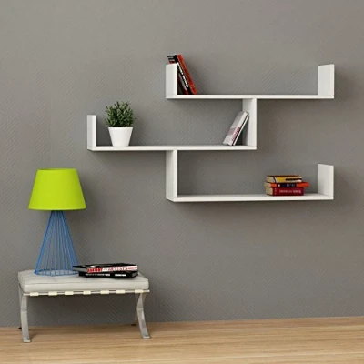 Image of HOCUS PICUS 3 Tier Wall Shelf, Modern Design, Piece Floating Many Colour Options, Easy to Assemble, Living Room Office Storage 119x 66.5x22cm (White)